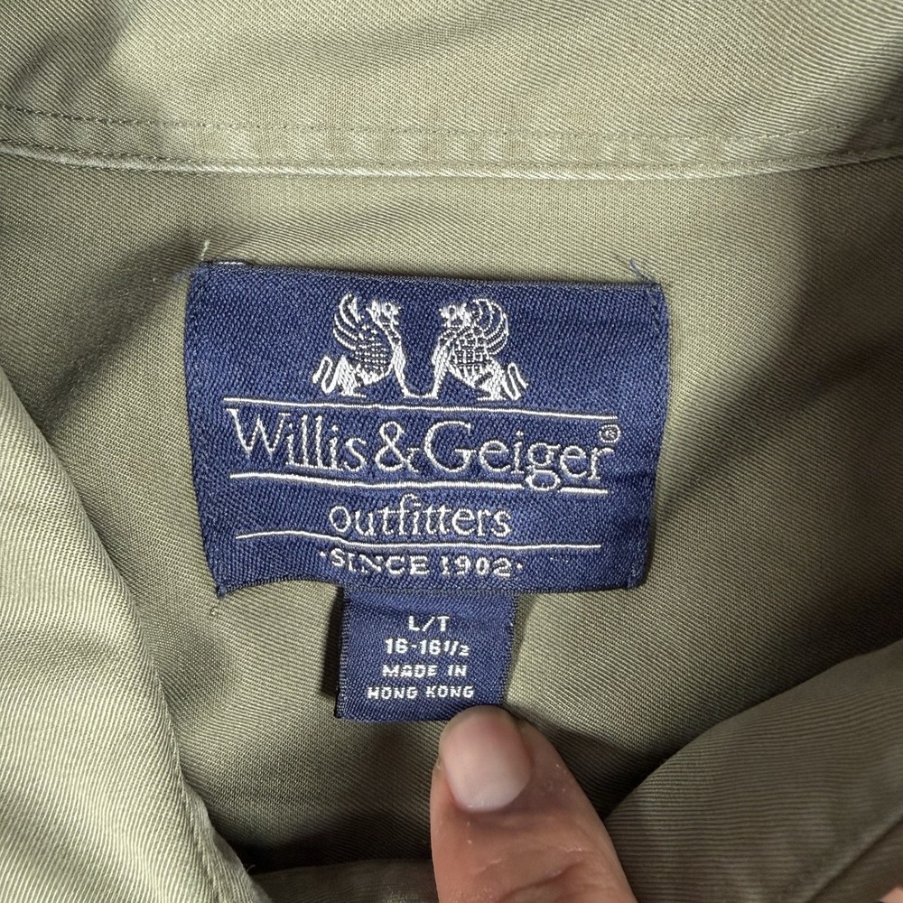 Willis & Geiger Mens Sz L Bush Poplin Shirt Olive Utility Safari Gorpcore EUC - Picture 2 of 9